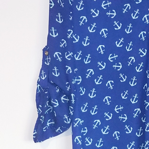 Blue Lightweight Tunic w Aqua Anchor Pattern - Picture 4 of 4